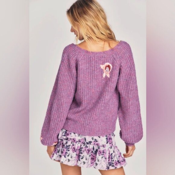 LoveShackFancy Brookie Cardigan in Snow Kiss Purple Size S - Picture 3 of 6